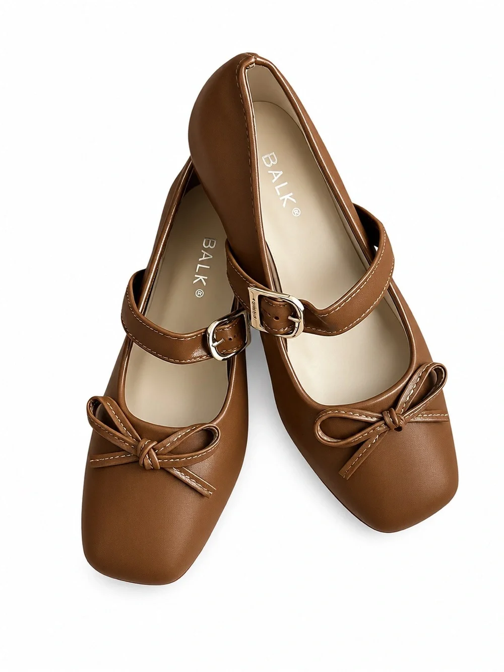 Balk Girls' Tan Mary Jane Flats with Bow Accent